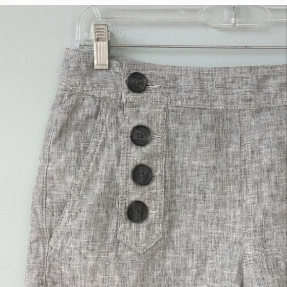 Express Gray Linen Blend Button Front High Rise Shorts - Picture 2 of 3